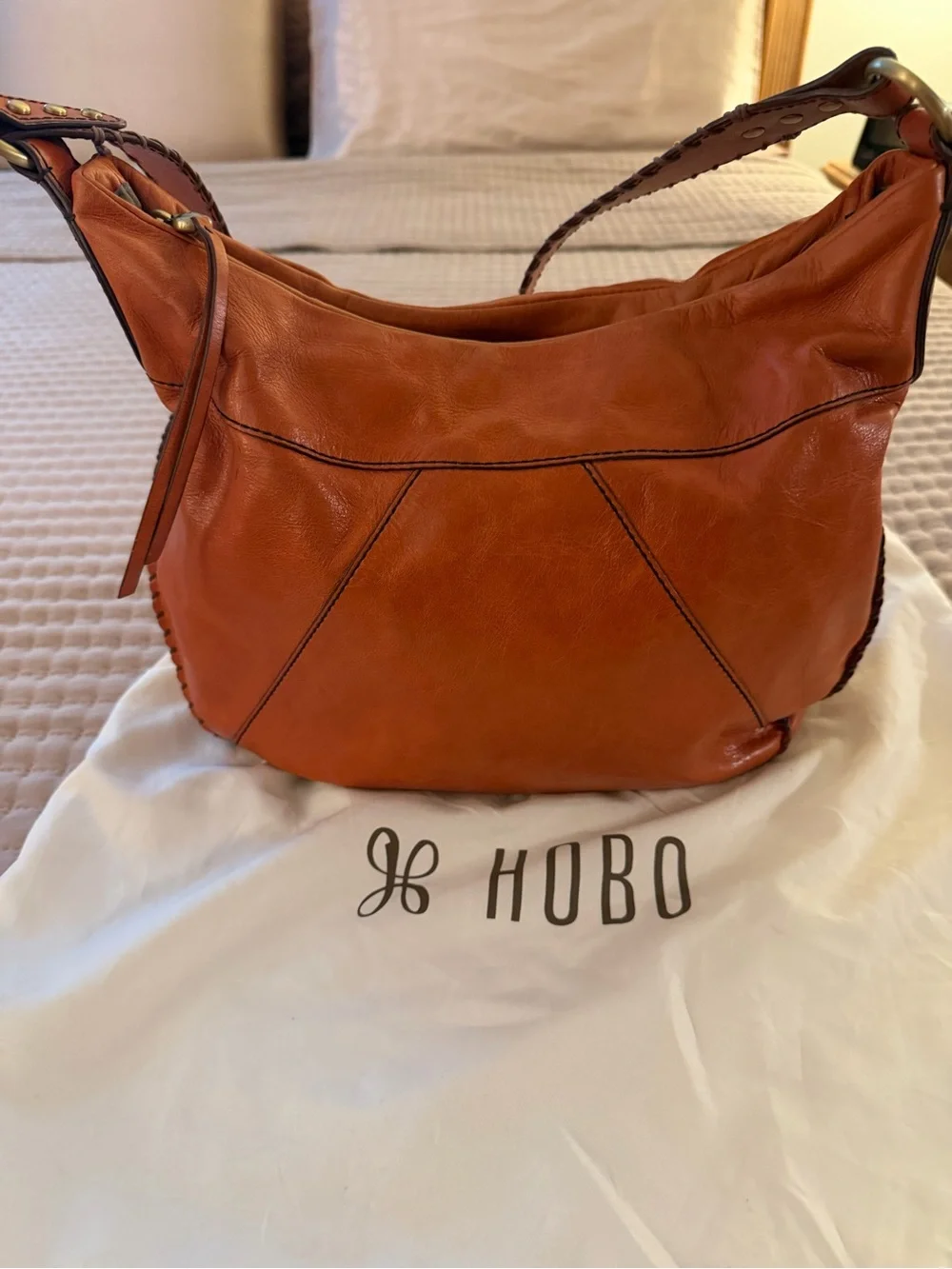 HOBO Leather Hobo Bag - Cognac Orange. Includes Wallet